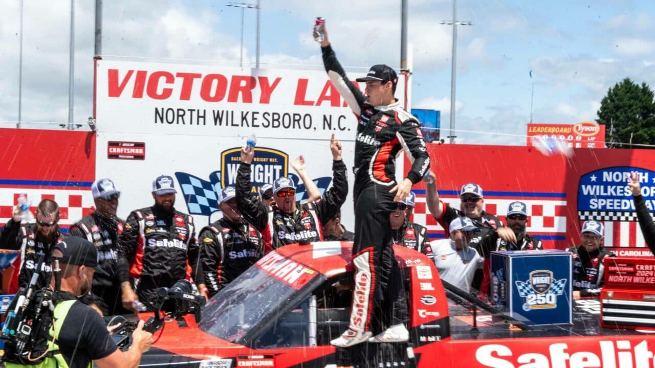 hero image for Corey Heim Scores Convincing Victory in Postponed Wright Brand 250 at North Wilkesboro Speedway