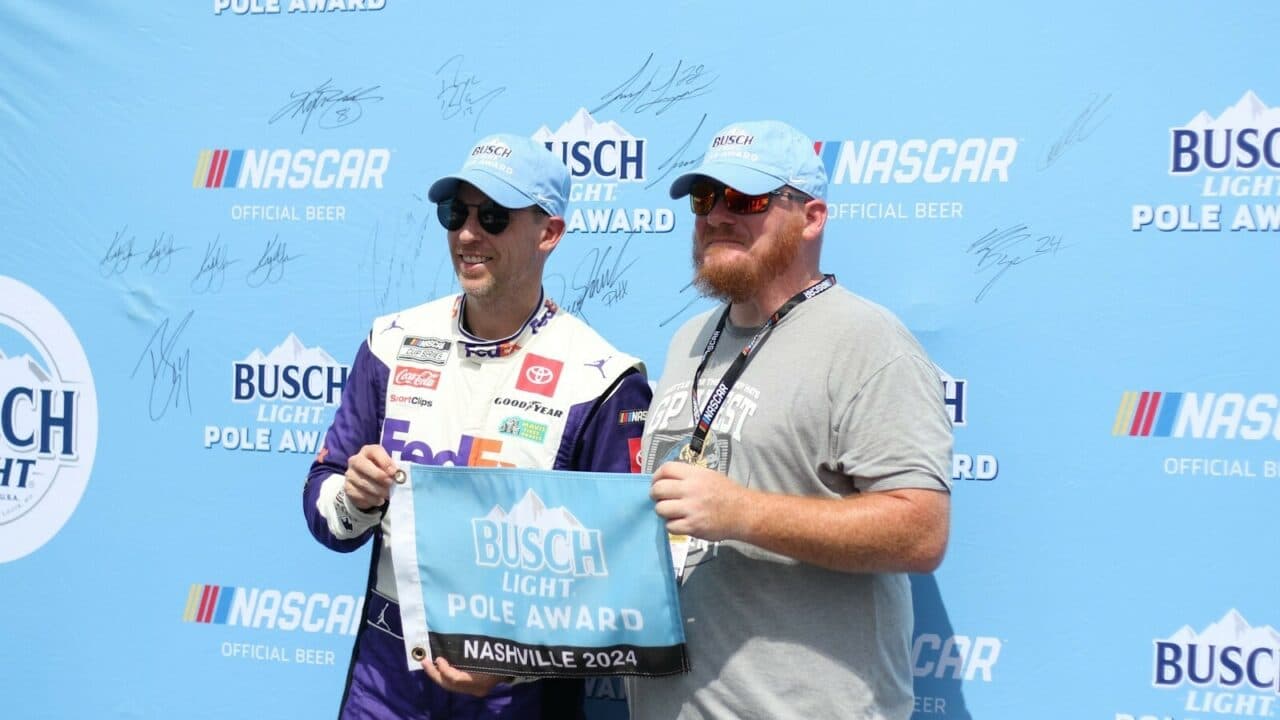 hero image for Denny Hamlin Earns Second NASCAR Cup Series Pole of 2024 at Nashville